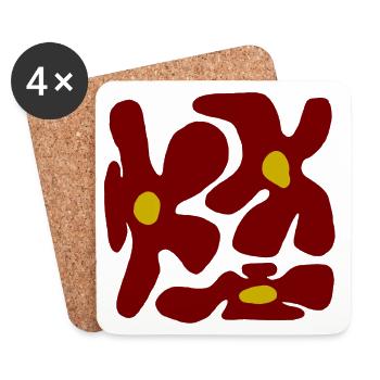 Fleurs rouges : design organique transparent - V2 - Dessous de verre (lot de 4) - blanc - Devant