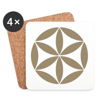 Taupe Geometric Flower Circle - Coasters (set of 4) - white - Front