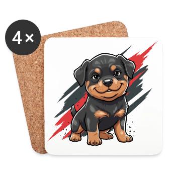 Cuddly puppy Rottweiler cartoon - Coasters (set of 4) - white - Front