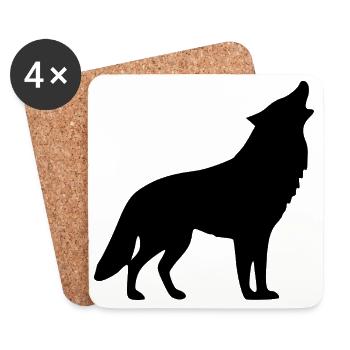 Loup hurlant noir - Dessous de verre (lot de 4) - blanc - Devant