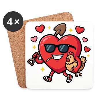 Valentinstags-Bauern-Lustiger Bauernhof-Valentinst - Untersetzer (4er-Set) - Weiß - Vorne