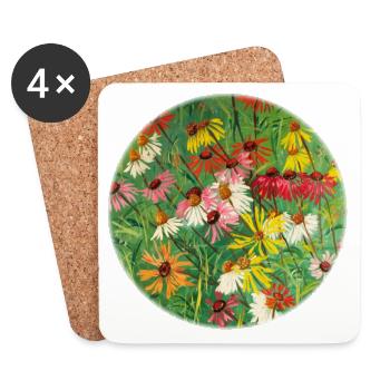 Peinture colorée de prairies à l’échinacée - Dessous de verre (lot de 4) - blanc - Devant