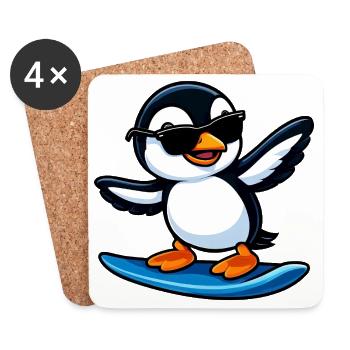 Cool Penguin Surfer Riding Waves Summer Sports - Untersetzer (4er-Set) - Weiß - Vorne