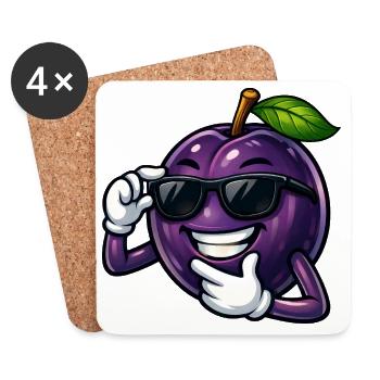 Dessin animé Prune Cool Été des Fruits - Dessous de verre (lot de 4) - blanc - Devant