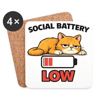 Low Battery Cat Graphic Tee - Coasters (set of 4) - white - Front
