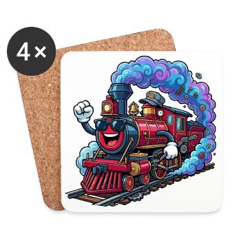 Locomotive colorée et ludique - Dessous de verre (lot de 4) - blanc - Devant