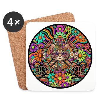 Cat Peace Love Freedom Kitten - Coasters (set of 4) - white - Front