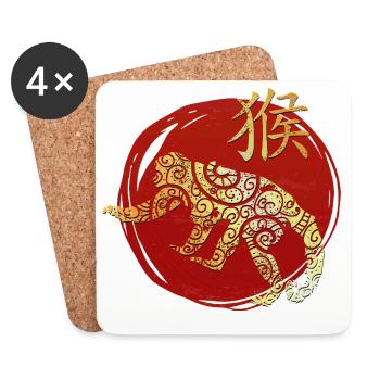 Monkey Chinese Zodiac Horoscope - Coasters (set of 4) - white - Front