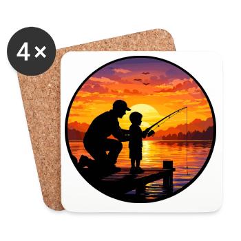 Angeln bei Sonnenuntergang mit Papa und Kind - Untersetzer (4er-Set) - Weiß - Vorne