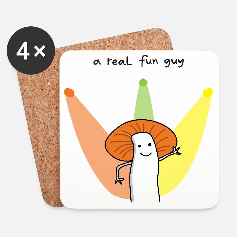 Real Fun Guy Pilz-Cartoon - Untersetzer (4er-Set) - Weiß
