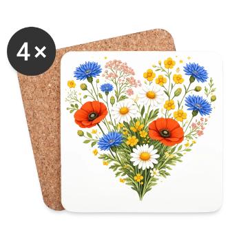 Cœur de fleurs sauvages Décor floral naturel coloré - Dessous de verre (lot de 4) - blanc - Devant