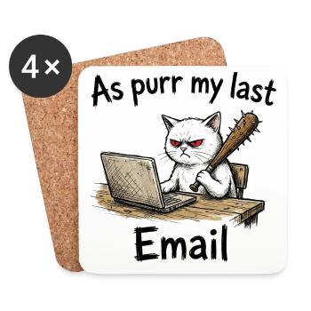 Angry cat email on laptop via my last mail - Coasters (set of 4) - white - Front
