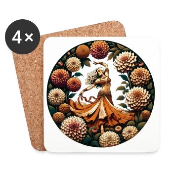 Dahlia Circle Dancer in Orange - Coasters (set of 4) - white - Front