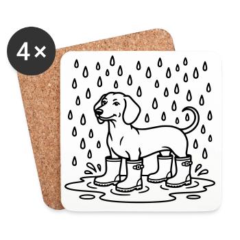 Dachshund In The Rain Funny Wellington Boots - Coasters (set of 4) - white - Front