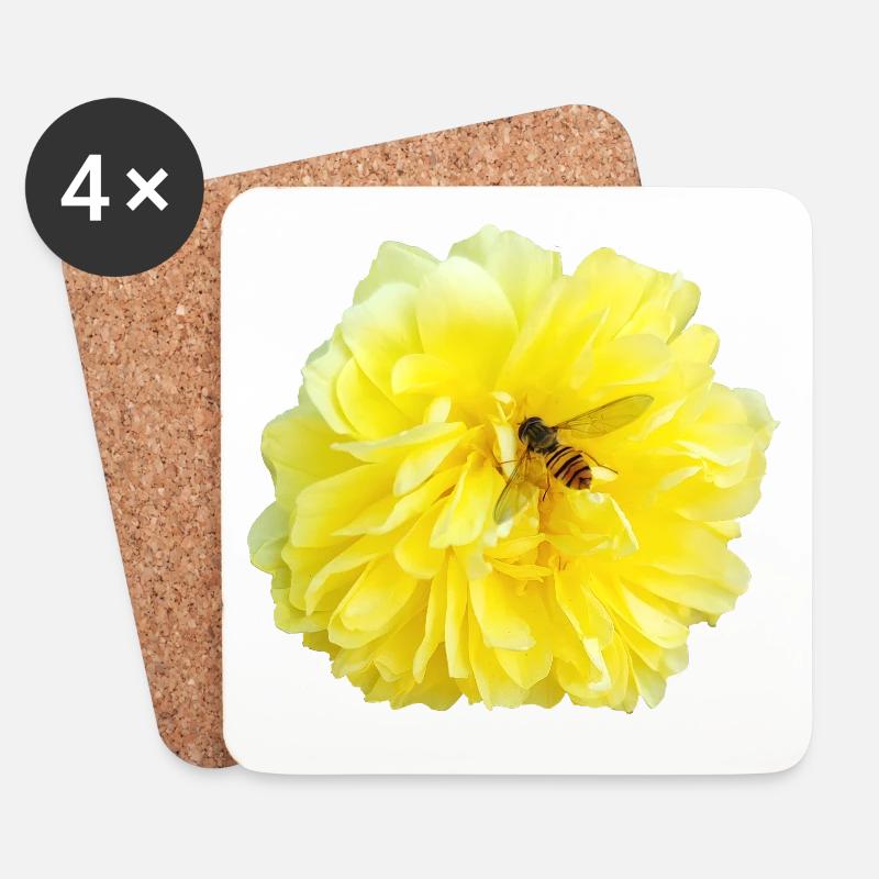 Yellow_Rose_-_Bee_Nature_Photography - Coasters (set of 4) - white