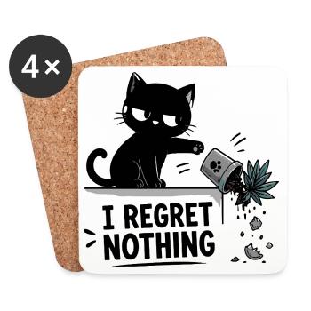 Je ne regrette rien drôle Chat noir qui s’écrase - Dessous de verre (lot de 4) - blanc - Devant