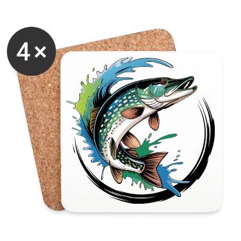 Pêche au brochet - Dessous de verre (lot de 4) - blanc - Devant