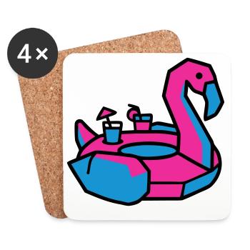 Fête de la piscine des animaux natants Flamants - Dessous de verre (lot de 4) - blanc - Devant