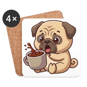 Carlin mignon Café Café Amateur de Café Humour de dessins animés - Dessous de verre (lot de 4) - blanc - Devant