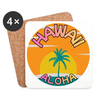 Hawaii Aloha Sonnenuntergang mit Palme - Untersetzer (4er-Set) - Weiß - Vorne