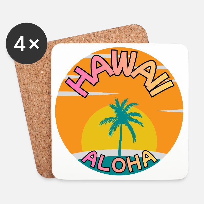 Hawaii Aloha Sonnenuntergang mit Palme - Untersetzer (4er-Set) - Weiß