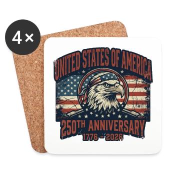 Aigle devant le drapeau américain – États-Unis 250 ans - Dessous de verre (lot de 4) - blanc - Devant