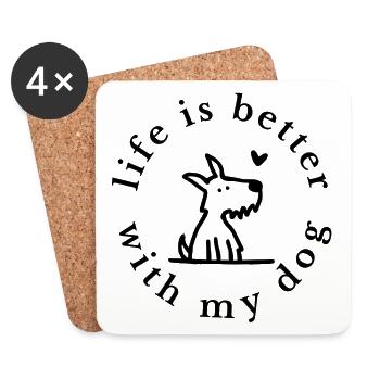 La vie est meilleure avec mon chien – Süßes Hundeliebe Desi - Dessous de verre (lot de 4) - blanc - Devant