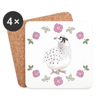 Vintage Wachtel Design mit Rosen - Untersetzer (4er-Set) - Weiß - Vorne