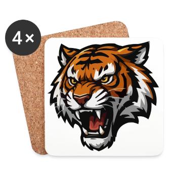 Wilder Tiger Köpfe Grafik - Untersetzer (4er-Set) - Weiß - Vorne