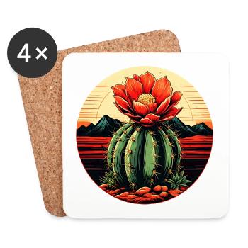 Desert cactus with red flower in circle - Coasters (set of 4) - white - Front