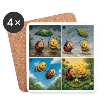 Ladybug and Bee: A Sweet First Moment - Coasters (set of 4) - white - Front