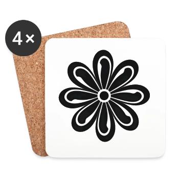 Motif de fleurs noires et blanches - Dessous de verre (lot de 4) - blanc - Devant