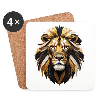 Geometric lion head in gold tones - Coasters (set of 4) - white - Front