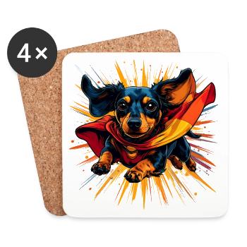 Superhelden-Dackel Cape - Untersetzer (4er-Set) - Weiß - Vorne