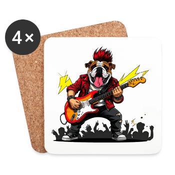 Punk Bulldogge mit E-Gitarre - Untersetzer (4er-Set) - Weiß - Vorne