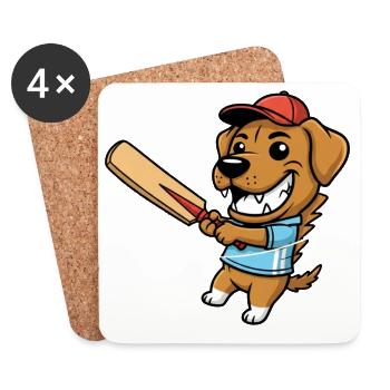 Lustiger Cricket Spielender Hund - Untersetzer (4er-Set) - Weiß - Vorne