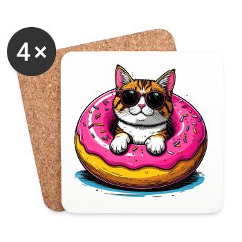 Katze im Donut mit Sonnenbrille - Untersetzer (4er-Set) - Weiß - Vorne