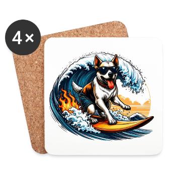 Chien en surfeur sur une planche de surf - Dessous de verre (lot de 4) - blanc - Devant
