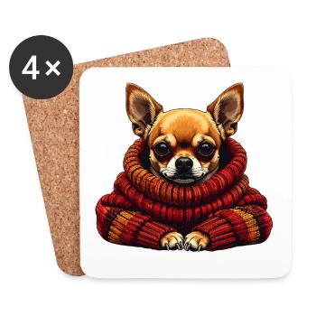 Câlin d’hiver Chihuahua avec écharpe - Dessous de verre (lot de 4) - blanc - Devant