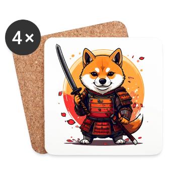 Shiba Inu Samurai in Rüstungs-Design - Untersetzer (4er-Set) - Weiß - Vorne