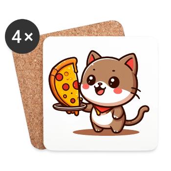 Chaton Pizza Joie - Dessous de verre (lot de 4) - blanc - Devant