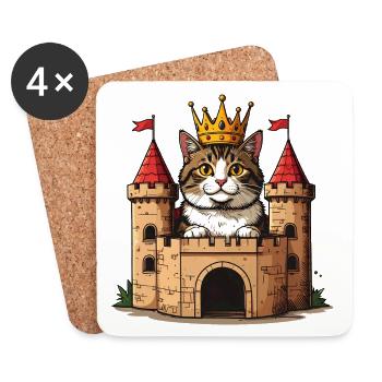 Chat avec une couronne en roi au château - Dessous de verre (lot de 4) - blanc - Devant