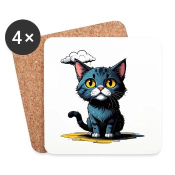 Cat under a rain cloud - Coasters (set of 4) - white - Front