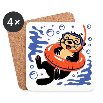 Lustiger Otter mit Taucherbrille - Untersetzer (4er-Set) - Weiß - Vorne