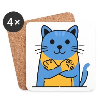 Câlin Chat Câlin Chat Bleu-Orange - Dessous de verre (lot de 4) - blanc - Devant