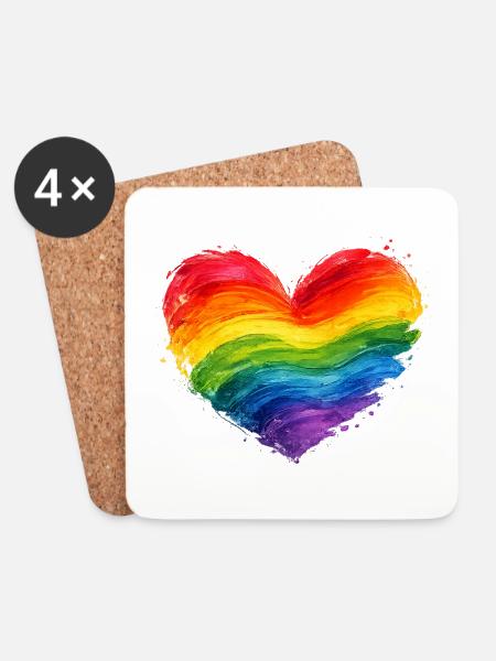 Buntes Regenbogen-Herz | Pride Acryl-Kunst - Untersetzer (4er-Set) - Weiß