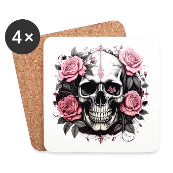 Rosen Schädel Gothic - Untersetzer (4er-Set) - Weiß - Vorne