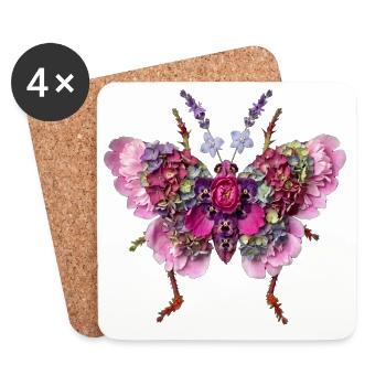Floral Butterfly Pink Hydrangea Lavender - Coasters (set of 4) - white - Front