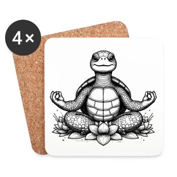 Meditating turtle on lotus - Coasters (set of 4) - white - Front