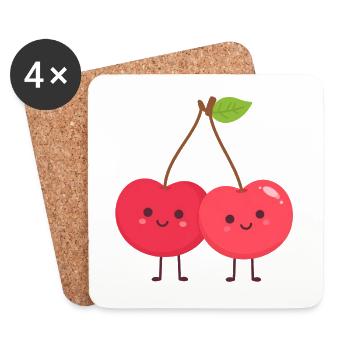 Cuddly cherry duo - Coasters (set of 4) - white - Front
